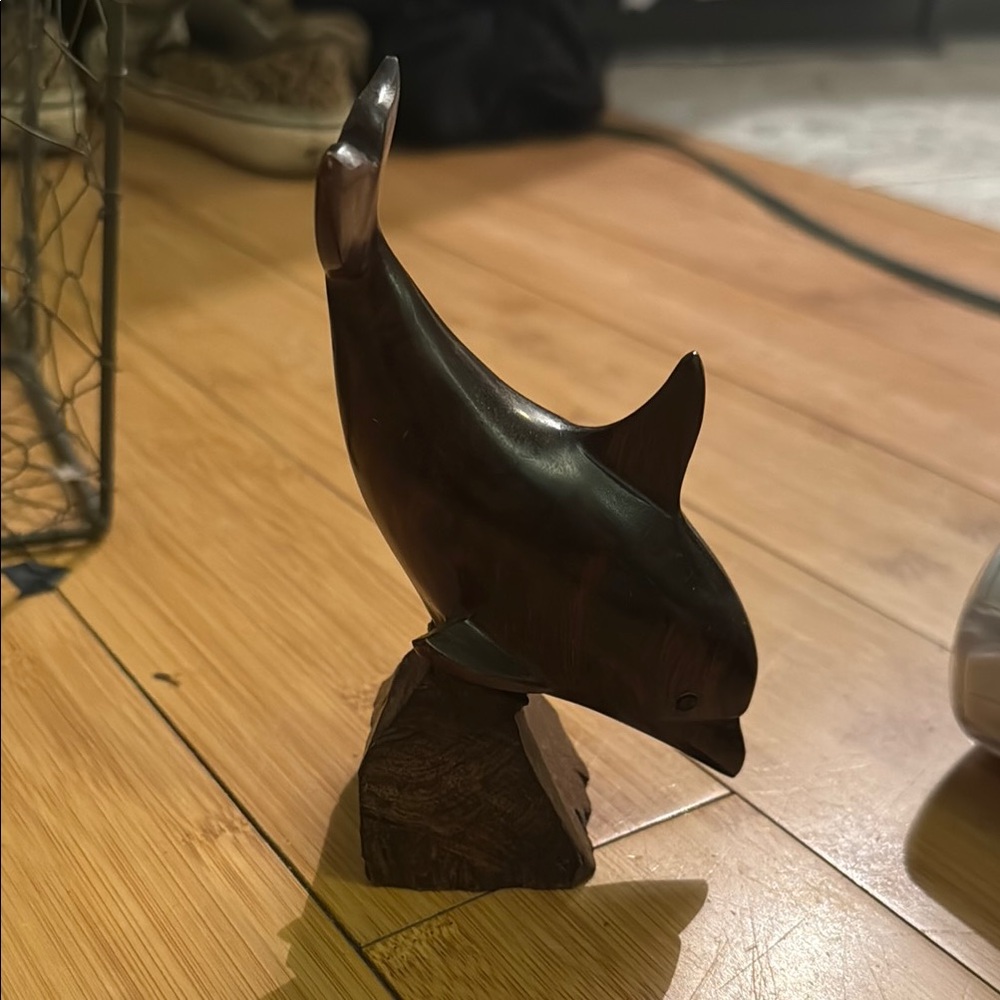 Artisan Crafted Dolphin Sculpture in Rich Brown